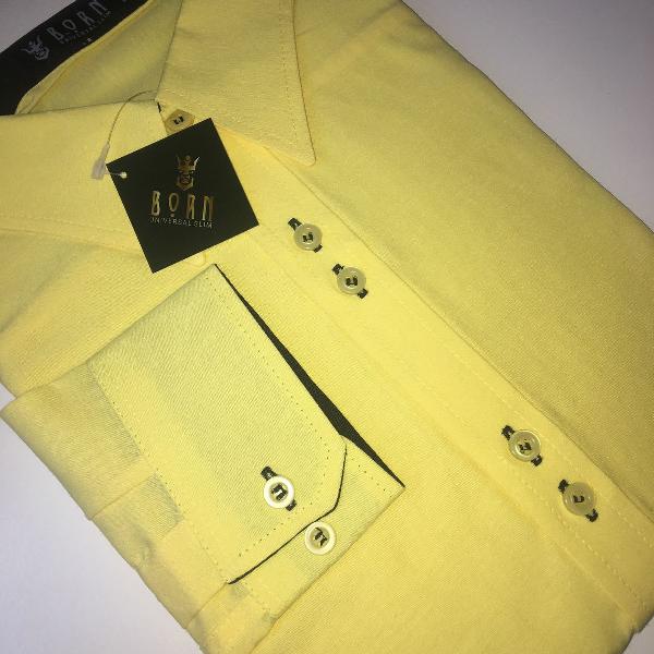 camisa social manga longa lisa amarela