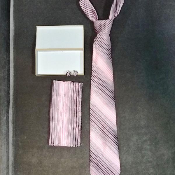 gravata paul smith london com lenço e abotoadura