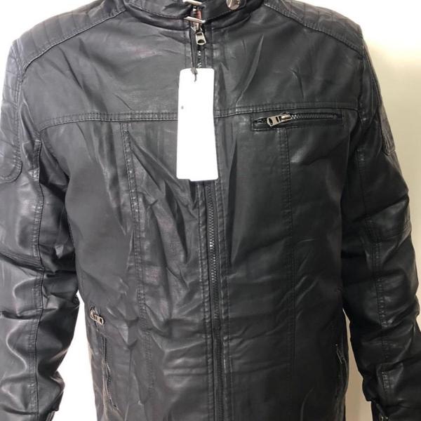 jaqueta de couro ecológico masculina preta pronta entrega