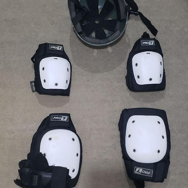 kit: capacete + joelheiras + cotoveleiras para skate