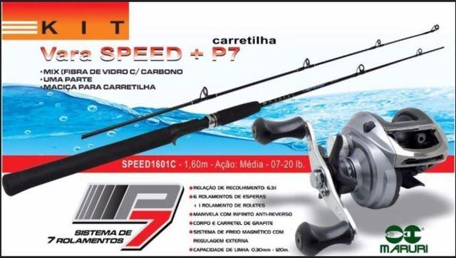 Kit Carretilha P7 + Vara Speed 1,60mts