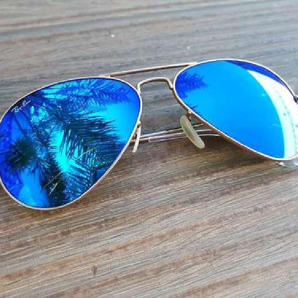 Oculos De Sol Ray-Ban Aviador Classico De Cristal Azul