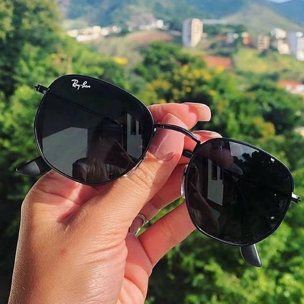 Oculos De Sol Ray-Ban Hexagonal Espelhado De Cristal Preto