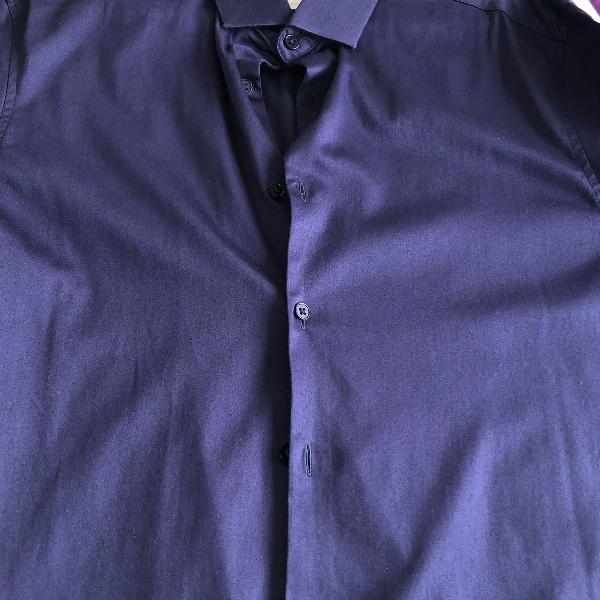 camisa topshop com elastano azul escuro