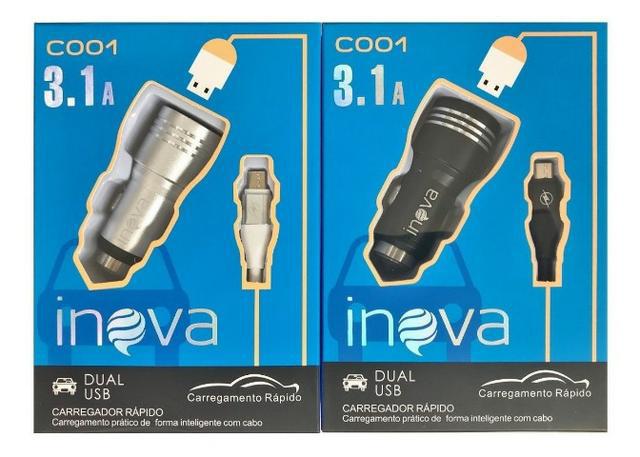 Carregador V8 Veicular Inova Original 3.1a 2 Usb Metal