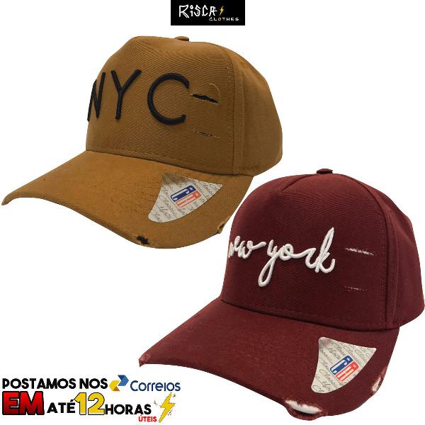 kit 2 bonés classic hats nyc bordô + marrom