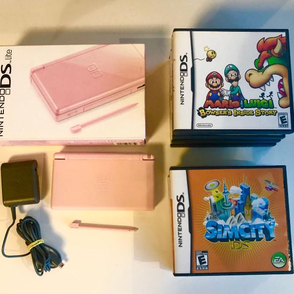 nintendo ds lite rosa acompanha 9 jogos originais