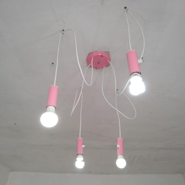trio tubos rosas pendente luminária lustre cabos brancos