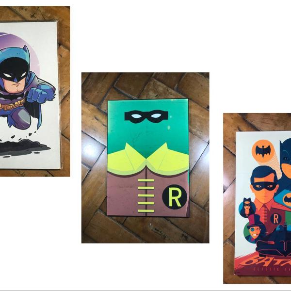 kit batman e robin com 3 placas decorativas de mdf