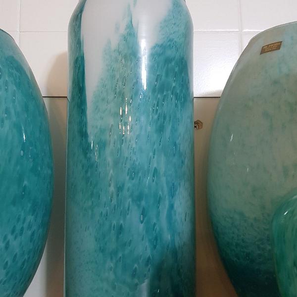 vaso cristal de murano verde água e branco