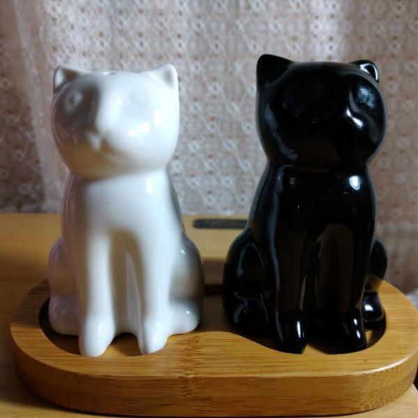 jogo de saleiro cerâmico cats white and black