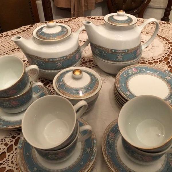 lindo conjunto de chá shimidt azul