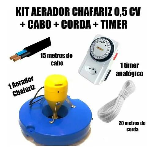 Kit Aerador Chafariz Piscicultura 500mtscabo+corda+timerfull