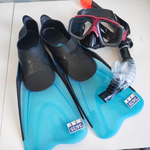 Kit nadadeira + máscara de mergulho - snorkel