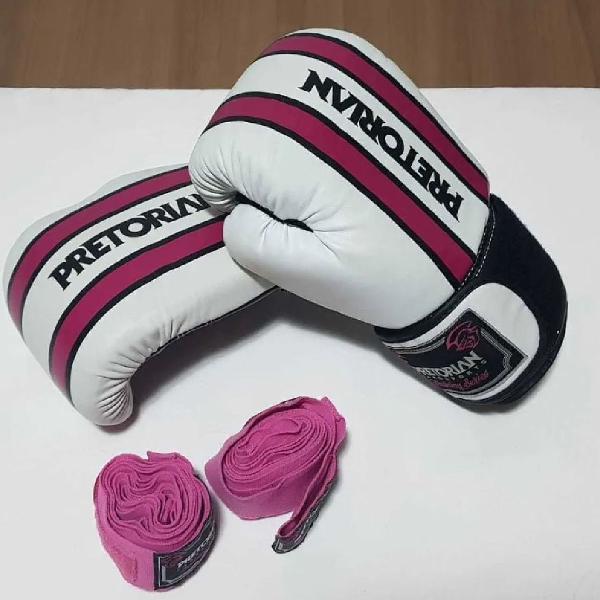 Luva De Boxe Pretorian Training Rosa/branca 12oz + Bandagem