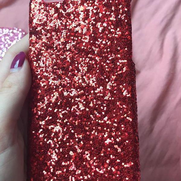 capa iphone 6/6s glitter vermelha dura capinha case