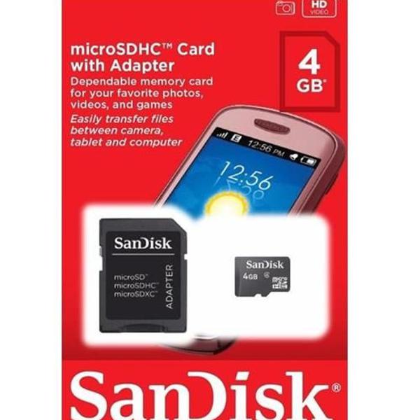 cartão micro sandisk 4 gb classe 4 + adaptador