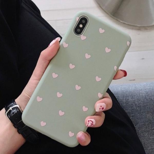 case iphone 6s verde c/ corações brancos