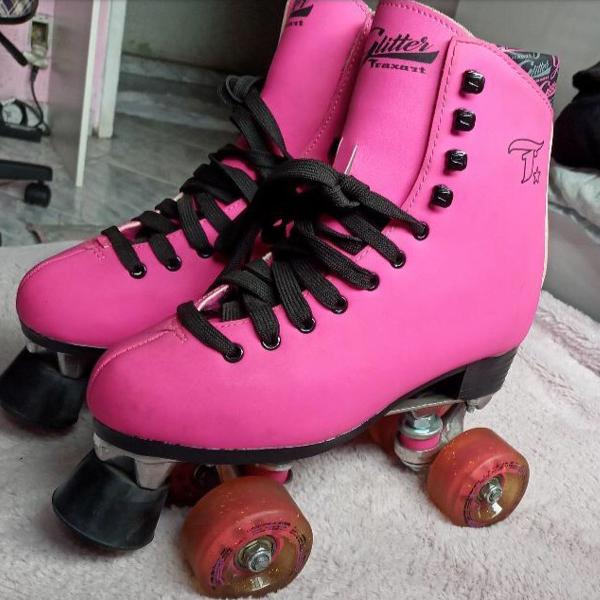 patins traxart tradicional glitter pink