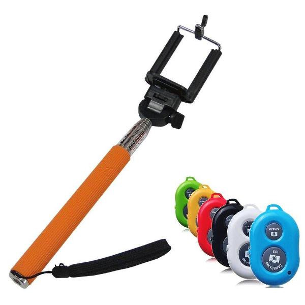 pau selfie bastão monopod + controle / laranja ou roxo
