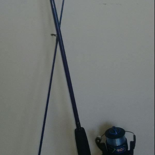 vara de pesca com molinete, 1,80m azul semi-usada