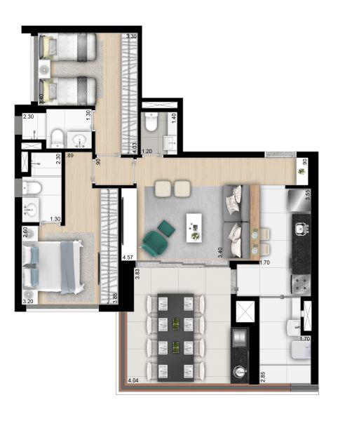 Apartamento na POMPÉIA, com 87m², 2 suítes com lavabo e 2