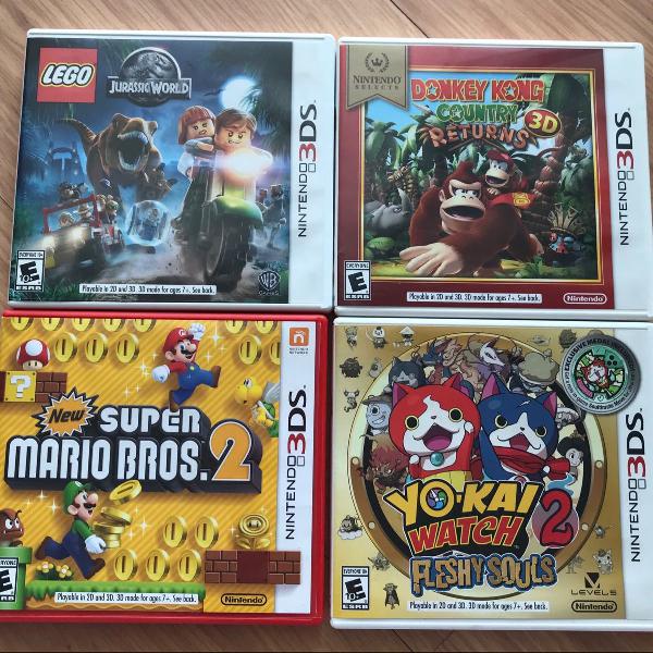 kit 5 jogos nintendo 3ds mario bros , donkey kong , yo kai