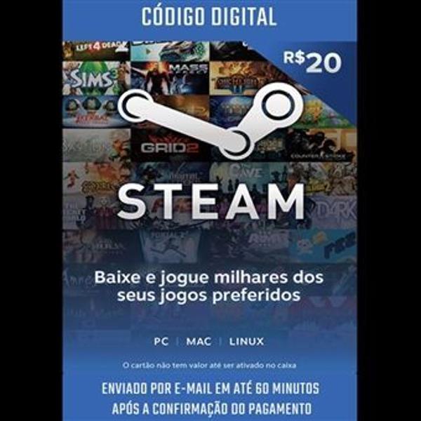 steam cartão pré-pago r$20 reais