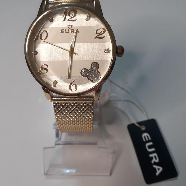 Relógio Feminino Dourado Luxo Eura novo com caixa