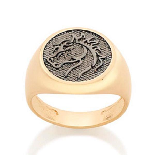 anel masculino rommanel folheado a ouro com cavalo 512755