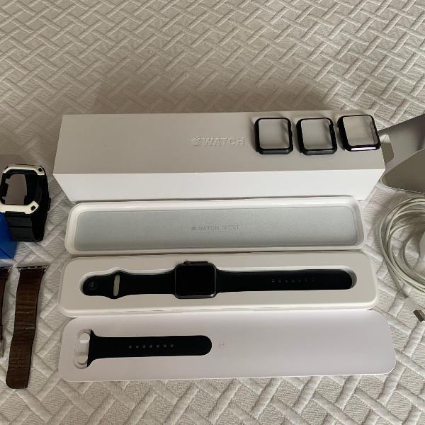 apple watch series 1 sport 42mm impecável + acessórios