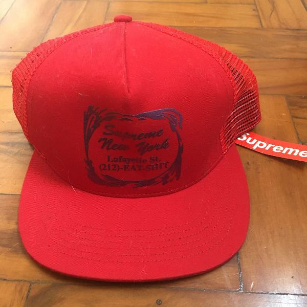 boné supreme eat shit mesh back 5 panel vermelho