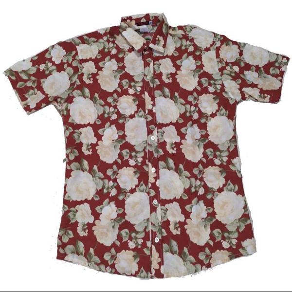 camisa social floral manga curta estampada