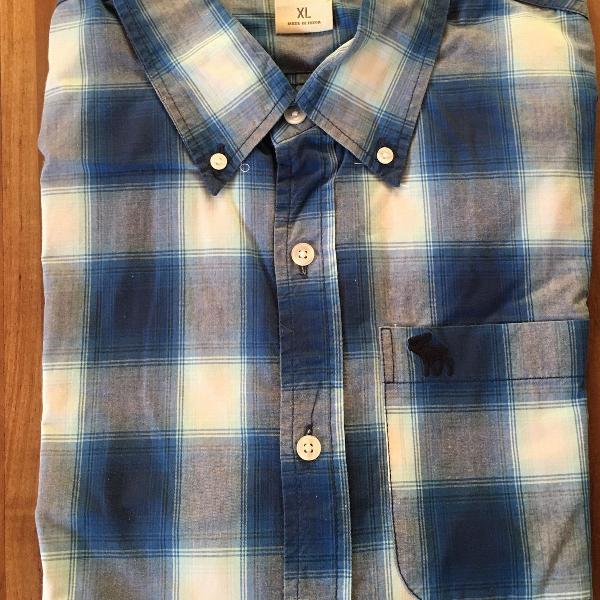 camisa xadrez azul manga comprida abercrombie