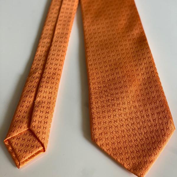 gravata hermes original seda laranja