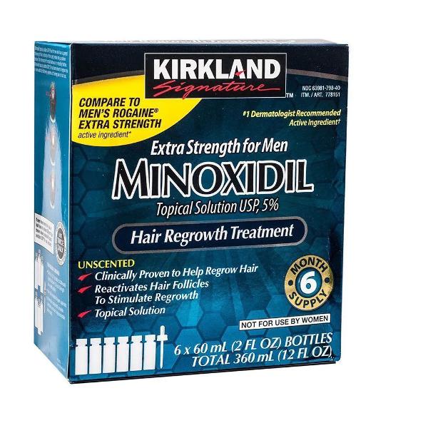 minoxidil kirkland p/ barba e cabelo (caixa c/ 6 frascos p/