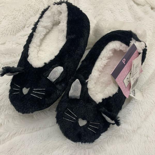 pantufa de lã gatinho preto any any tamanho p, nova com