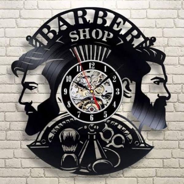 relógio disco de vinil barbearia decoração salão barber