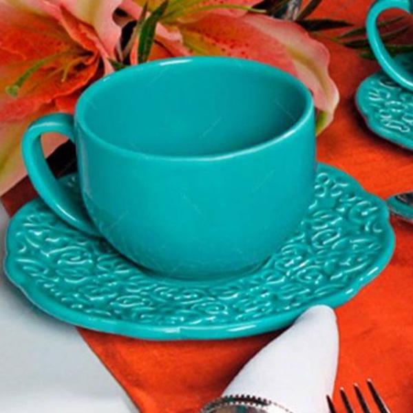 12 pcs xícara de chá com pires marrakech azul turquesa