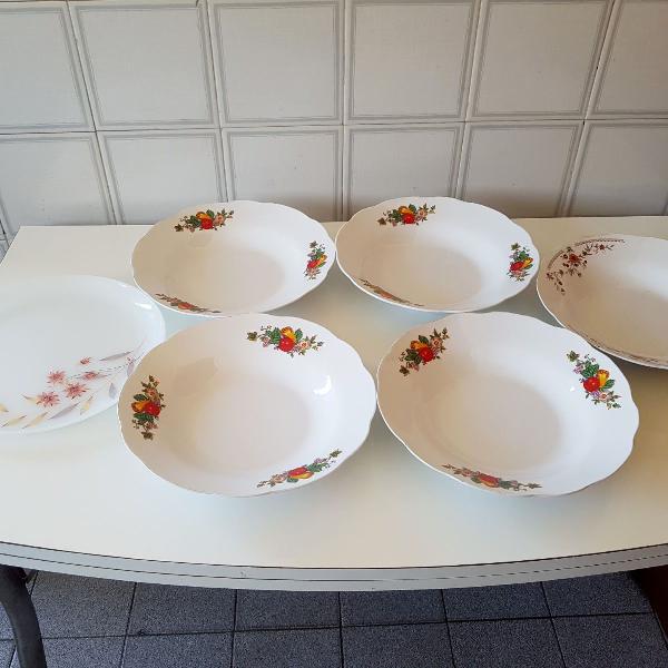 6 pratos pintados de louça