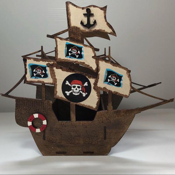 barquinho pirata de madeira para enfeite