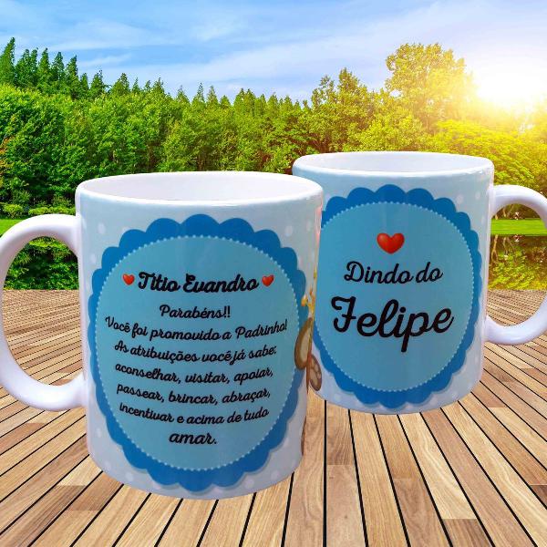 caneca branca personalizado príncipe ursinho dindo padrinho