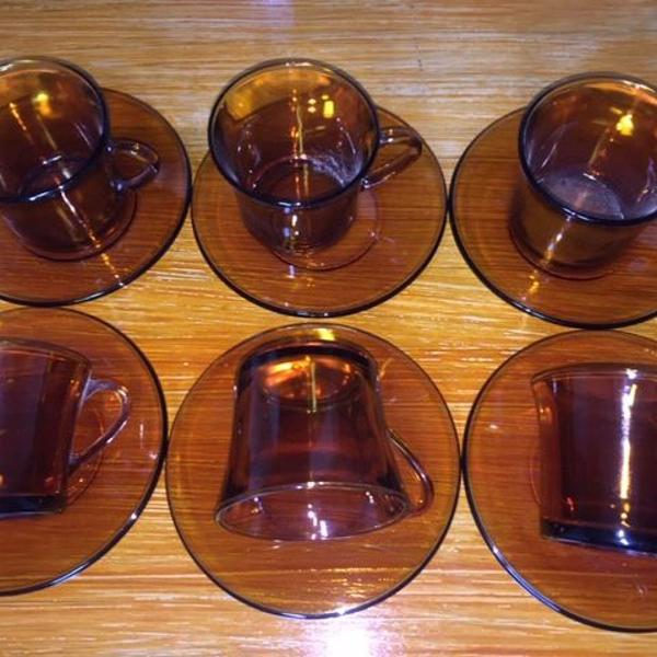 jogo de chá duralex ambar transparente antigo