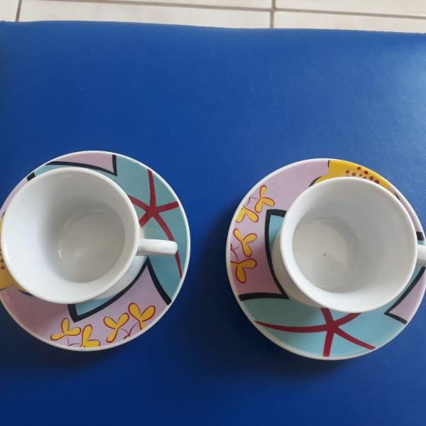 jogo duas xícaras de chá porcelana decorada flores