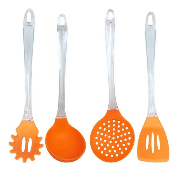 kit 4 utensilios silicone de cozinha espatula espumadeira
