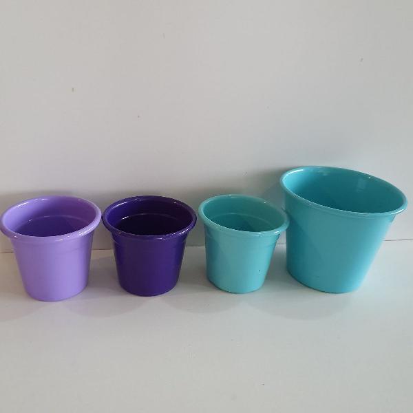 kit 4 vasos cachepos colorido turquesa e roxo