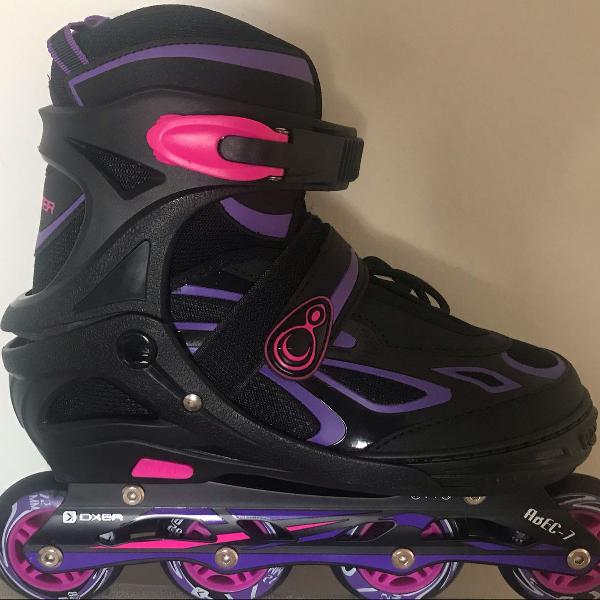 patins oxer feminino preto/roxo ajustável