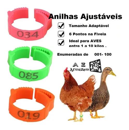 100 Anilhas Para Aves Frango Ajustável Regulável Numeradas