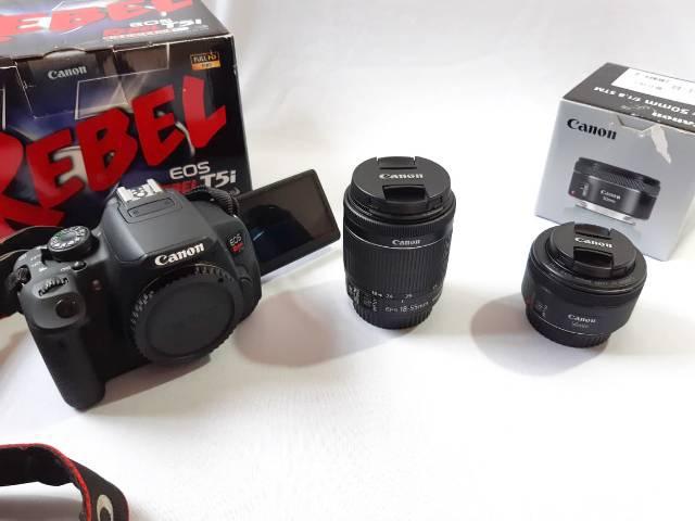 Camera T5i Canon, lente 18-55mm, lente 50mm, Flash Yangnuo,