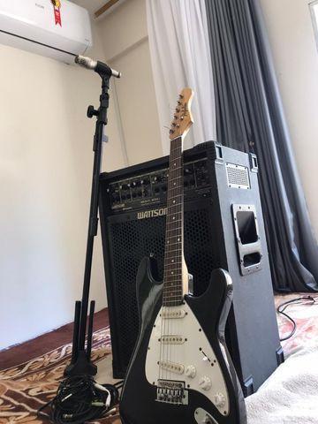 Kit completo caixa mais guitarra microfone mais pedestal